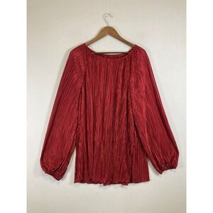 Festive Glam Emery Rose Women 5XL Red Plisse Pleated Balloon Sleeve Blouse